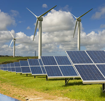 solar panels and wind turbines